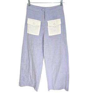 Yellow‎ The Label Linen Wide Leg Pants High Waist Patch Pocket Azure M